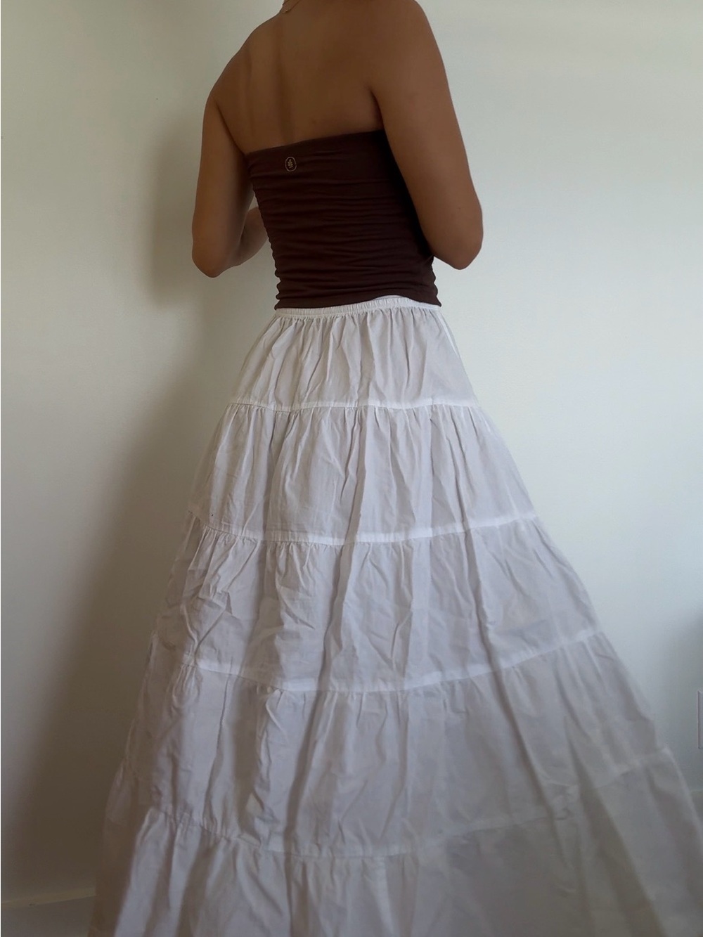 Motel Rocks White Tiered Maxi Skirt